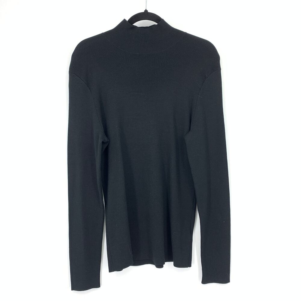 Dana Buchman Sweater Womens XL Black Mock Neck Fine Rib Knit Long Sleeve